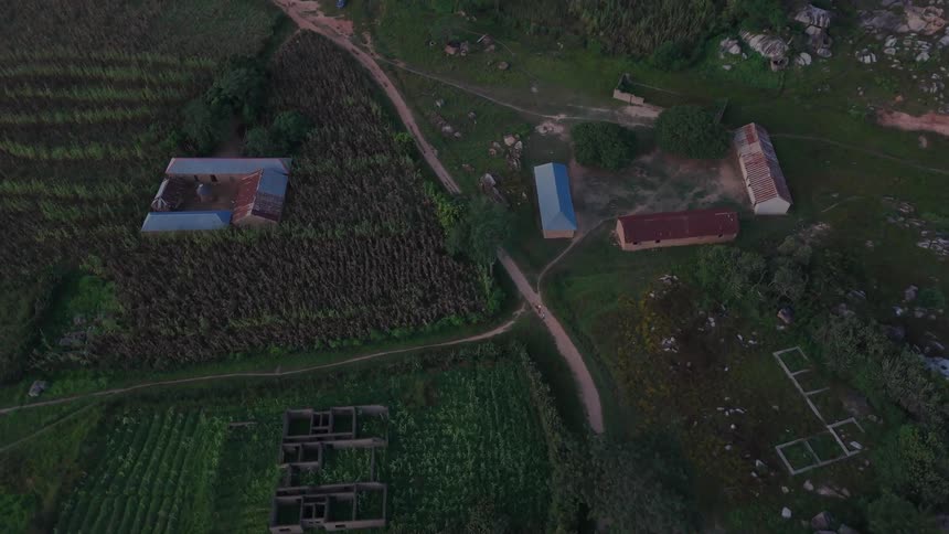 Aerial view of houses built in a rural environment