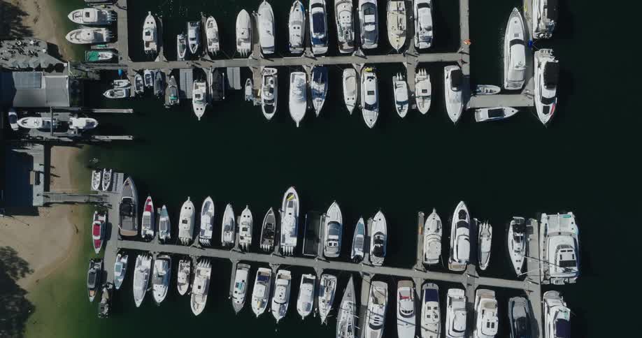 Aerial view of parked yachts