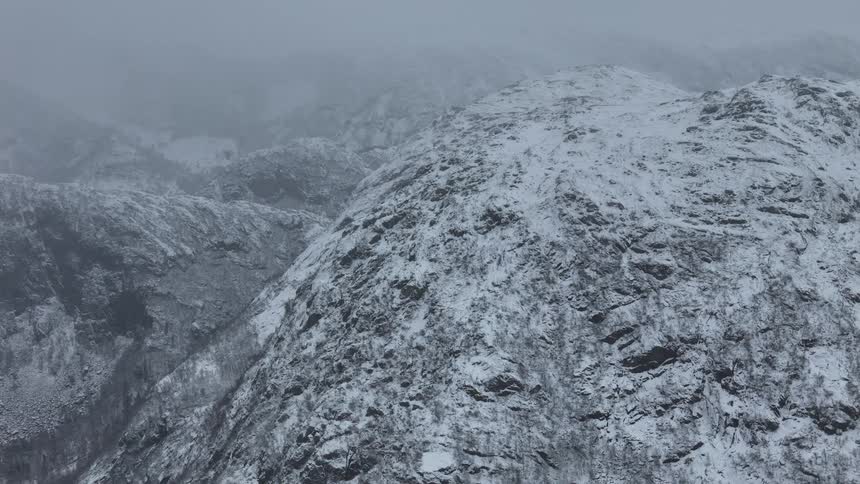 Aerial panorama of snowy mountain ranges