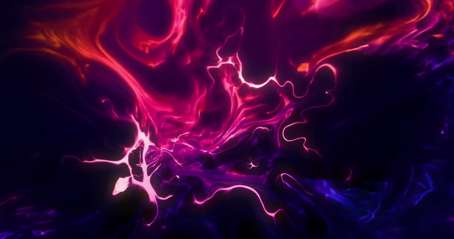 Abstract composition of moving liquids displays vibrant hues of pink purple orange and white with flowing patterns