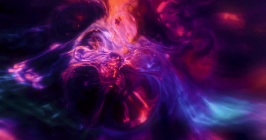 A vibrant abstract scene with swirling colorful patterns in shades of purple blue and orange resembling a cosmic or nebulalike formation