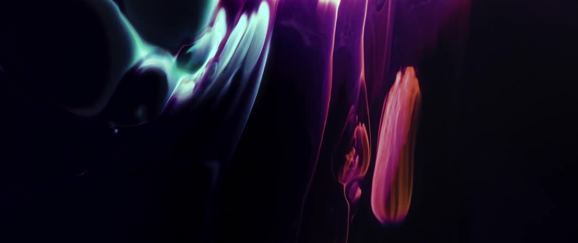 Organic shapes and vibrant colors including shades of blue pink and purple on a dark background