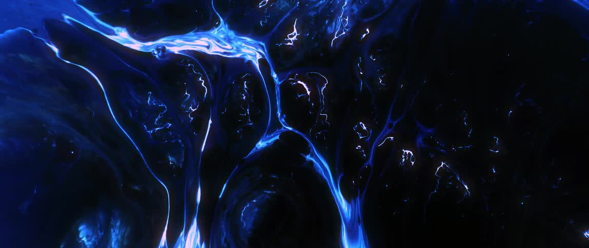 Fluid patterns in shades of bright blue and black forming organic textures