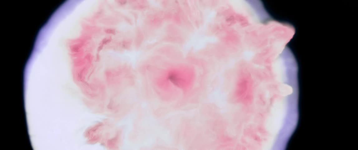 Abstract of pink and white lights exploding against a black background