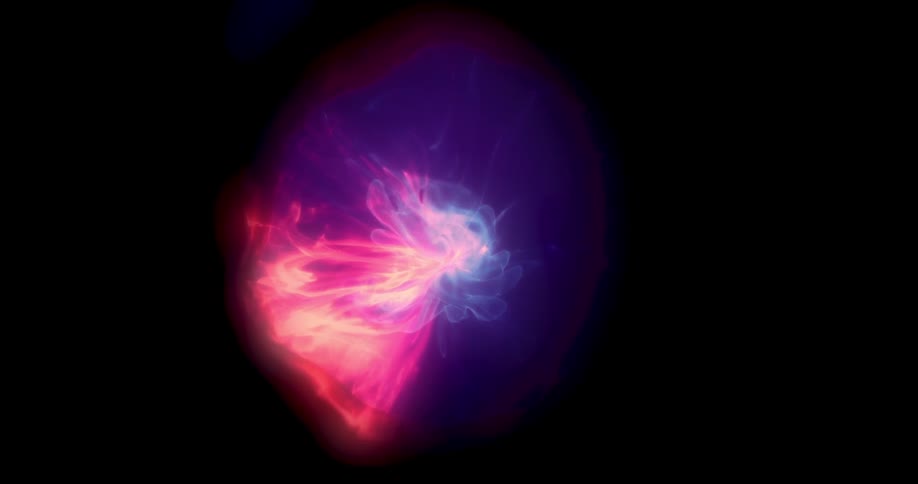 A pink and purple abstract circle with white light in the center expands slowly