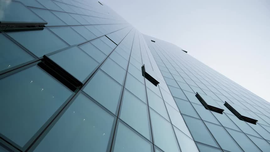 View up a mirrored skyscraper