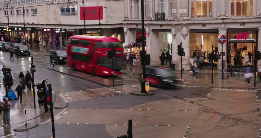 Urban road with vehicle and pedestrian traffic in london