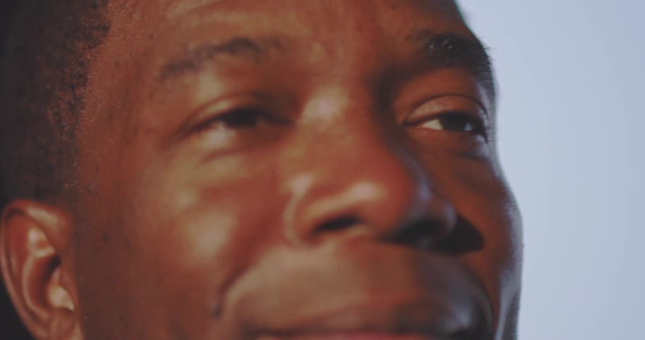 A close up clip of a males face