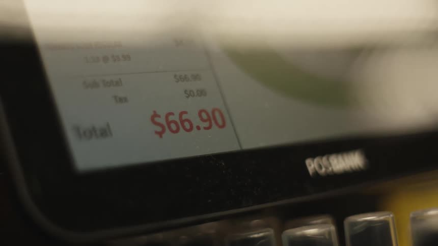 Closeup of a market monitor screen displaying values