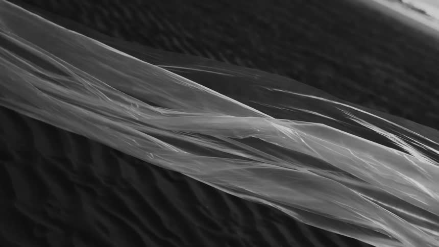 Translucent fabric waves gracefully in the wind over the sand against a beach landscape creating soft flowing folds