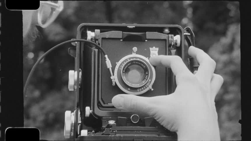 Photographer adjusts the focus of a large format analog camera