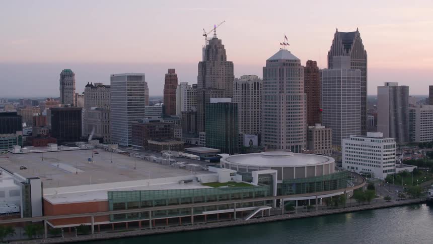 Aerial panorama of a metropolis with modern skyscrapers and the seaside