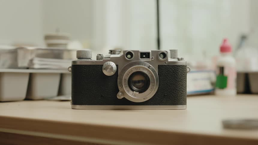 A small camera is on the table
