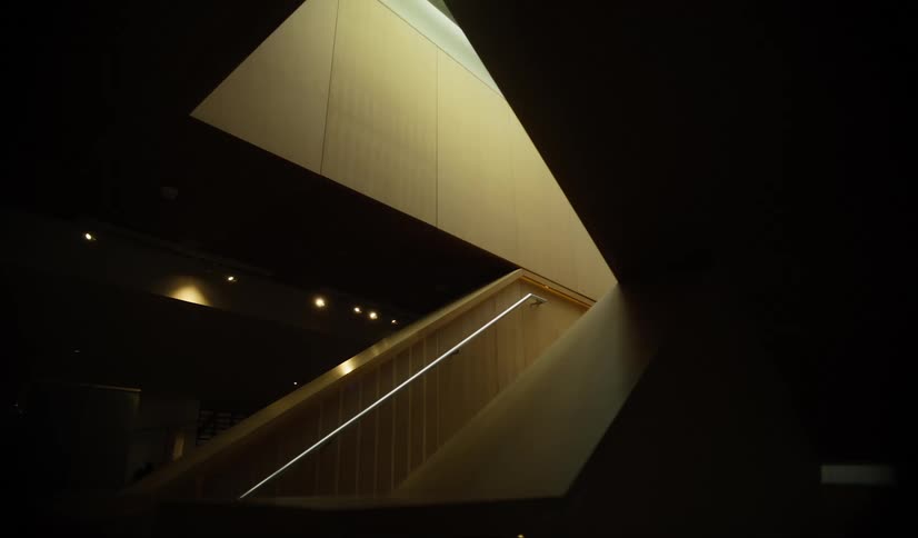 Architecture and interior with wooden walls and a staircase
