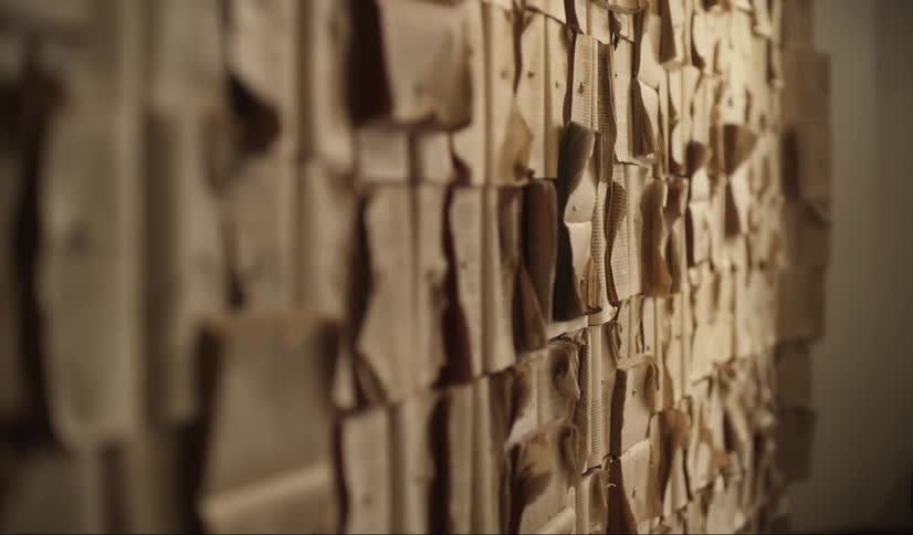 A beige wall with a 3d texture with burrs sticking out