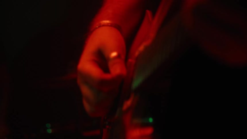 Close up of a hand playing guitar
