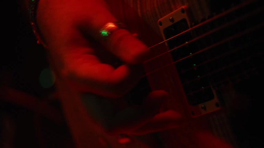 Close up of a hand playing guitar