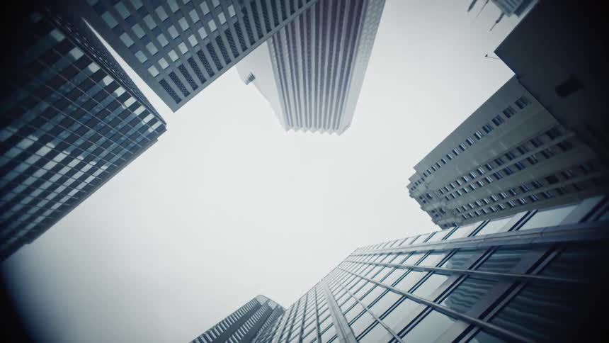 Upward view of modern skyscrapers in a metropolis