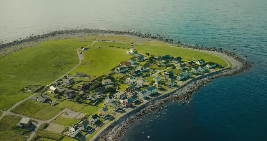 Urban neighborhood on an island surrounded by sea