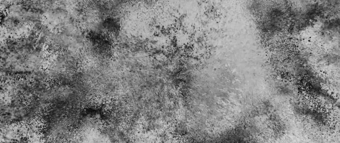 A dense cloud of black and white particles alternates rapidly flowing in and out of the clouds and mixing chaotically