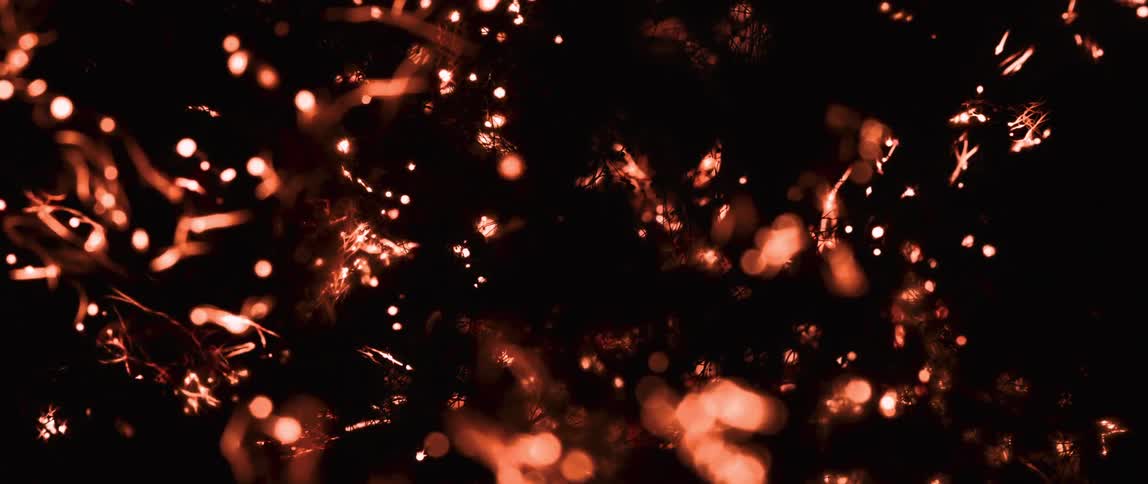 Coppercolored embers spark slowly where a fire used to be