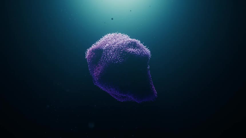 Within a computergenerated animation millions of miniature particles are shown dynamically expanding outwards and dispersing into a dark void crafting an abstract and visually intriguing digital effect