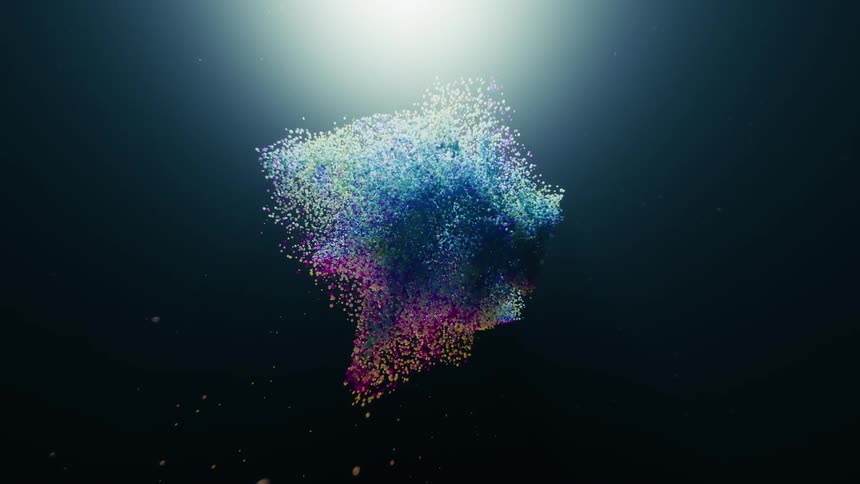 A sphere of balls spins and disperses in colors
