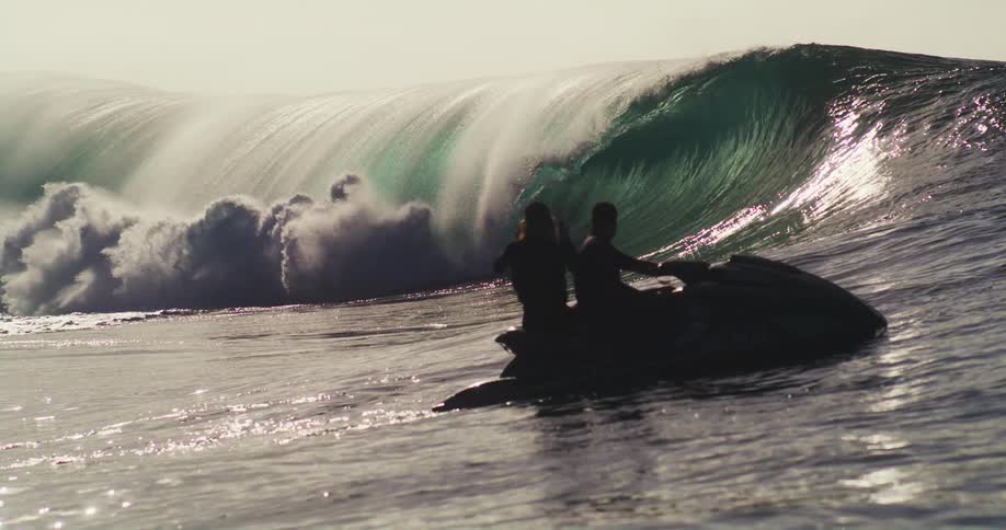 A footage of people riding a jet ski in the ocean