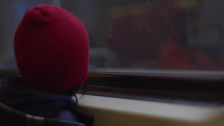 A person looking out of a train window