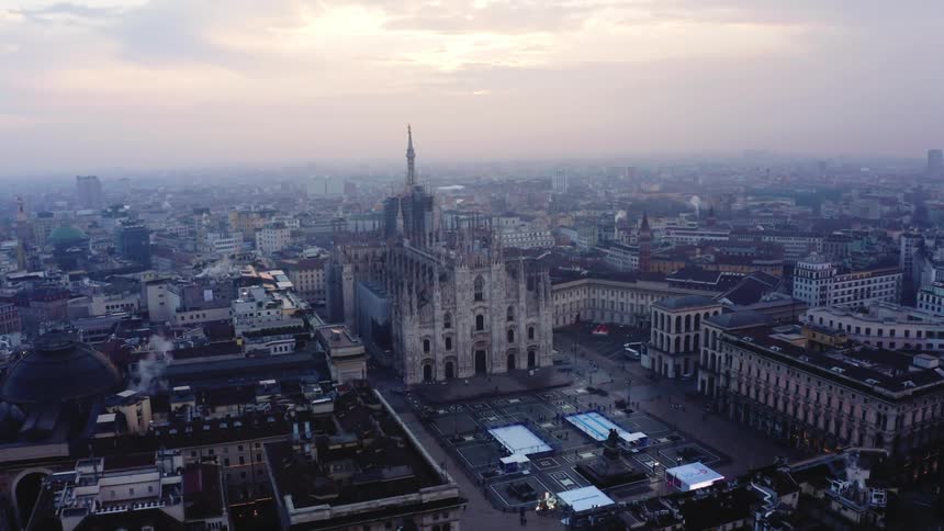 Aerial view of the Duomo in the center of Milan, Italy