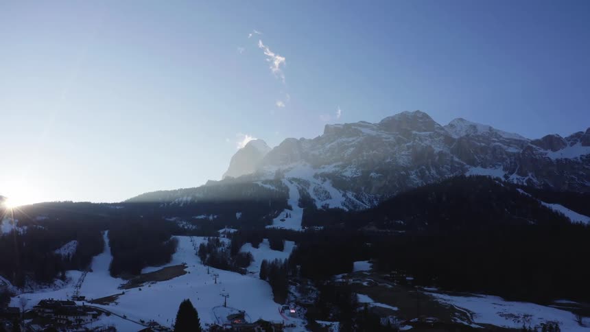 Aerial panorama of a snowy mountain