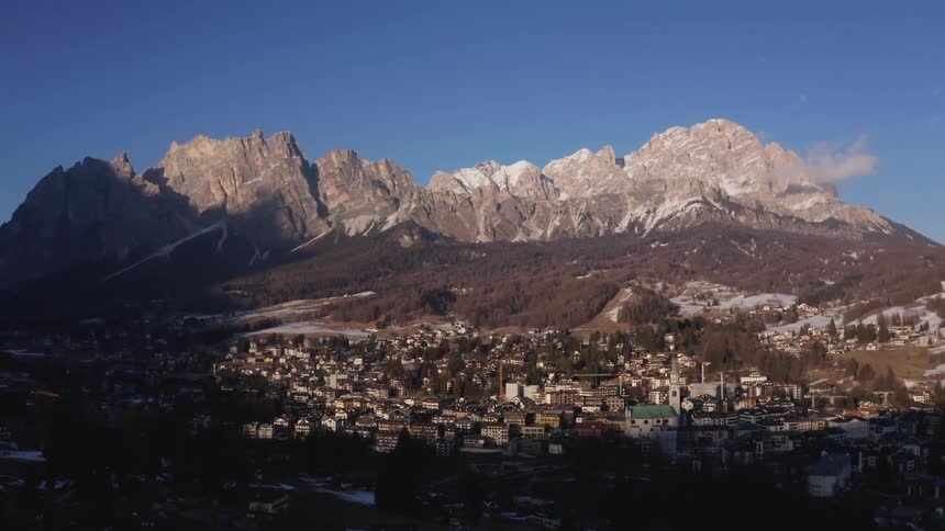 An aerial footage of Cortina d'Ampezzo in Italy