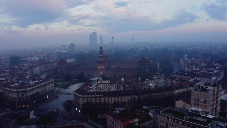 Aerial panorama of a classic city with urban buildings in the background