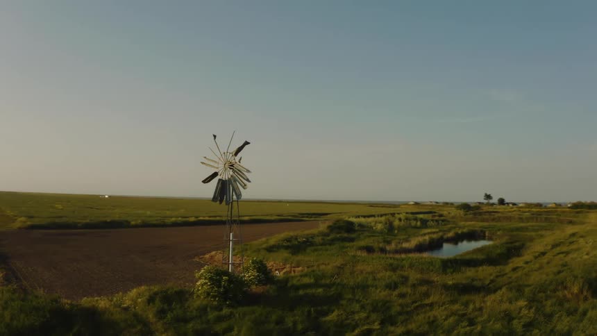 Aerial view of a destroyed weather vane in a rural area