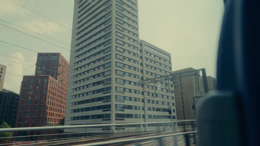 A view of a city from a vehicle window