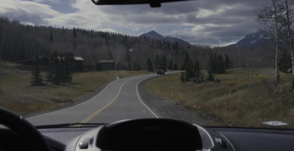 View from front seat of moving vehicle