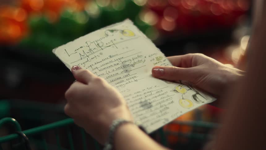 Pair of hands holding and then folding a leaflet with notes