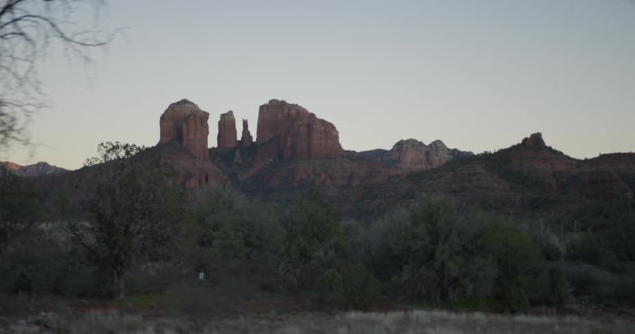 Passing view of large rock formations in the distance