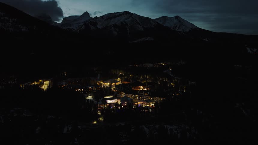 Kananaskis Village hotel and conference in the mountains at night