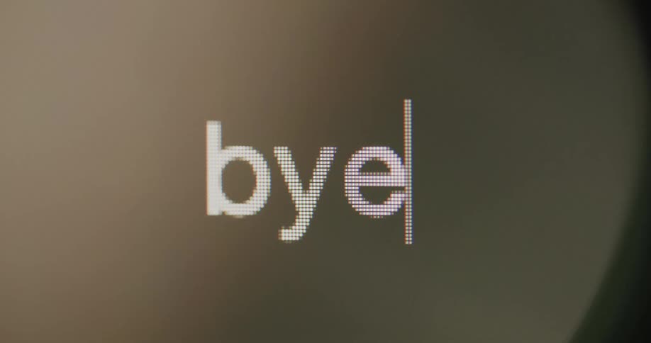 The word bye is flashing one letter appearing at a time to form the word