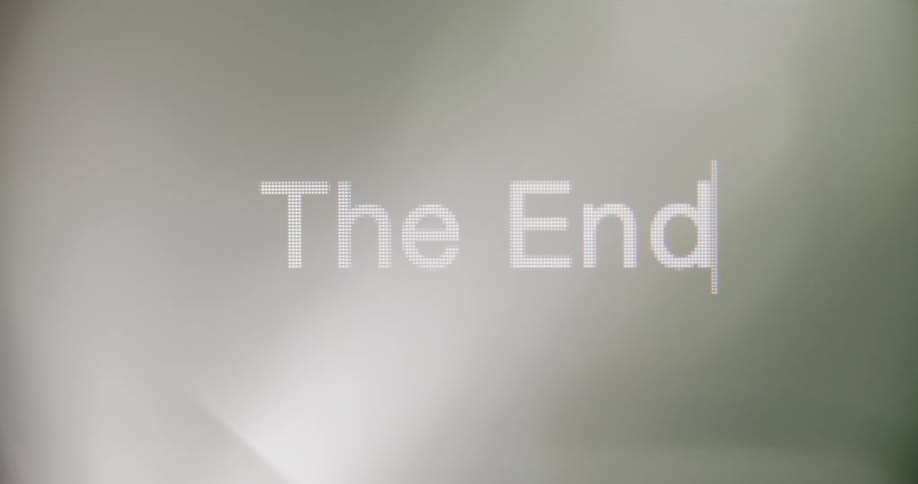 The words the end is typed on a computer screen in a simple sansserif font