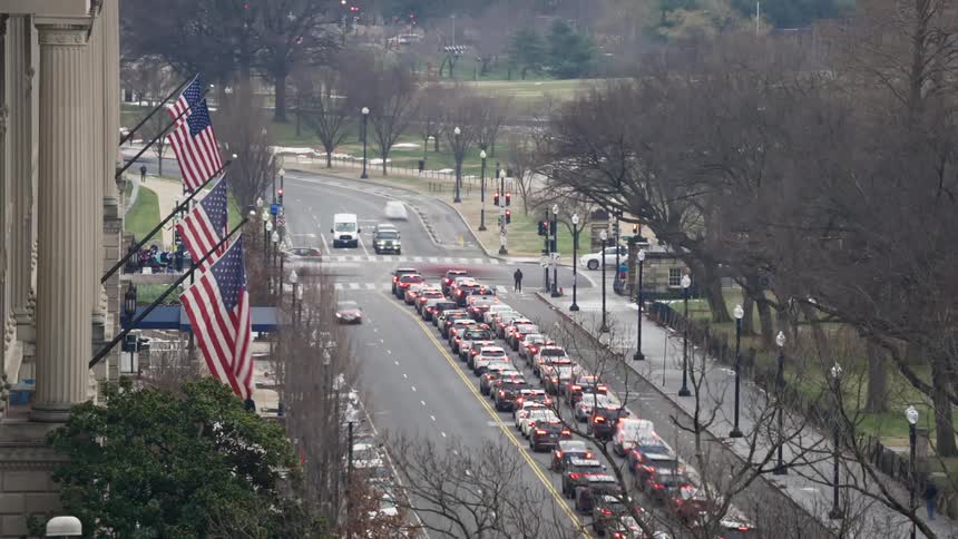 An aerial footage of a busy street