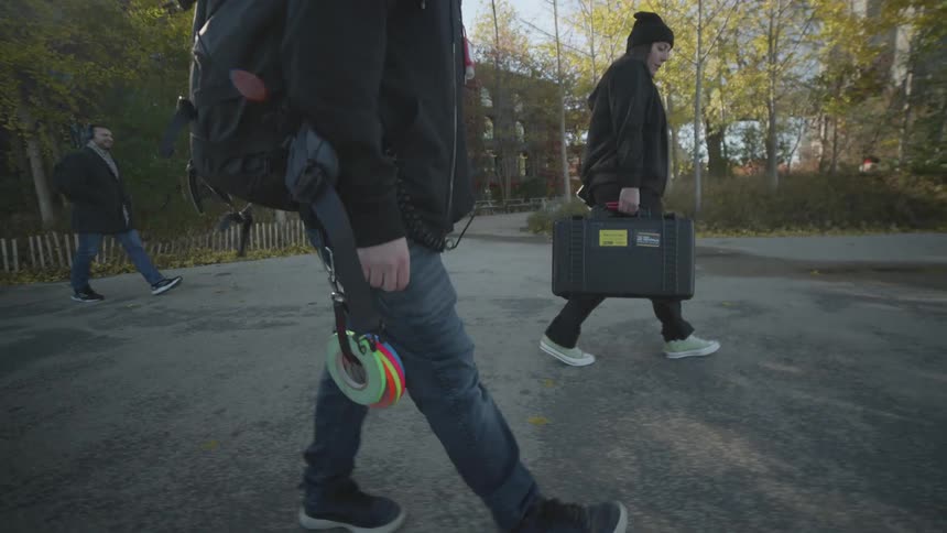 A footage of people walking