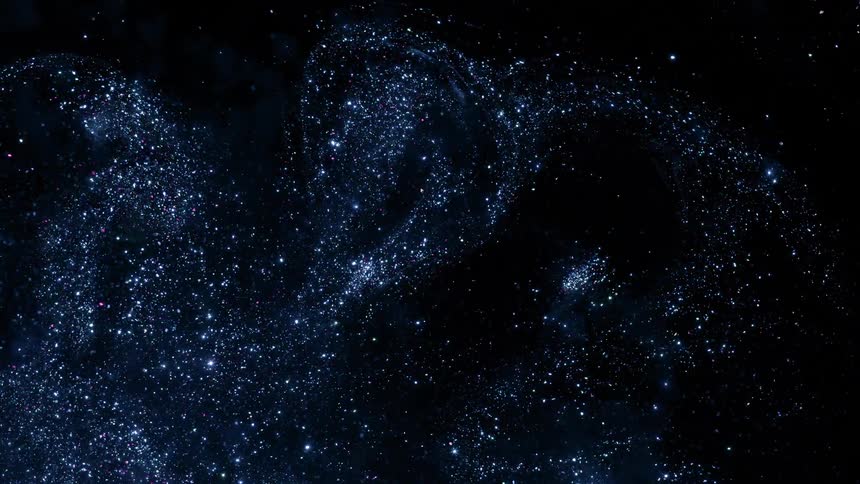 Countless bright points swirl across a cosmic dust formation forming a shimmering galaxylike shape against a deep black backdrop with subtle flecks of light illuminating the twisting expanse