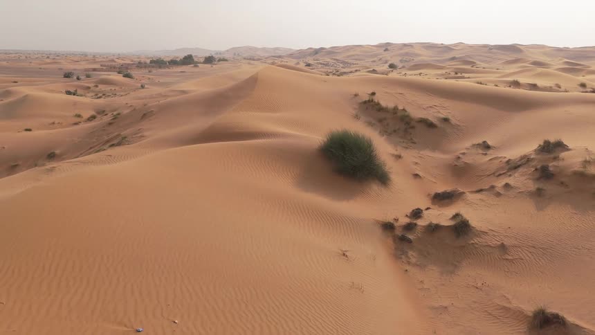 Aerial panorama of a desert with extensive dunes