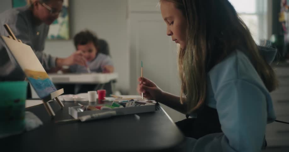 Children are painting at home