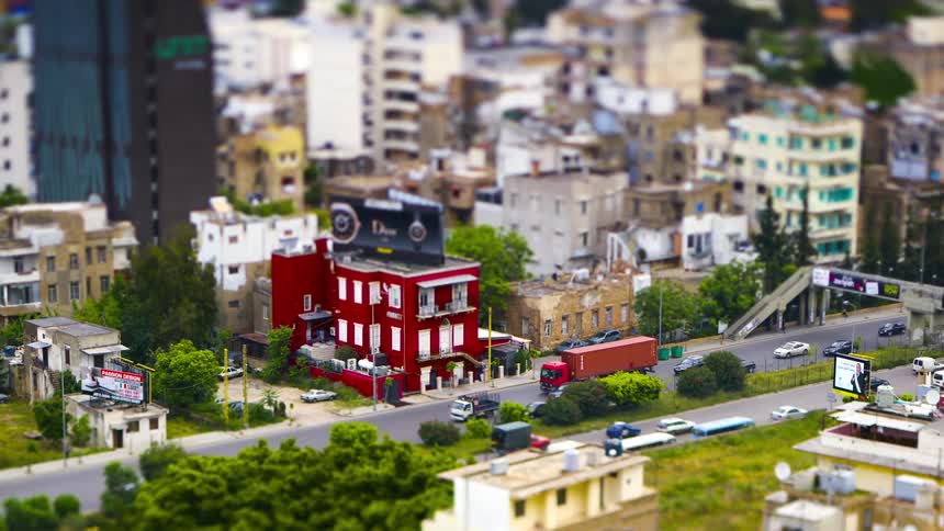 Panorama of a metropolis with heavy vehicle traffic