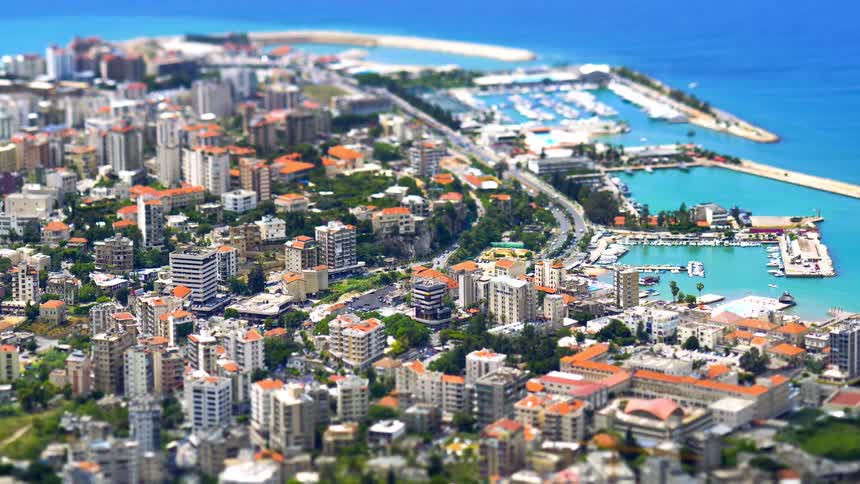 An aerial view of a modern city