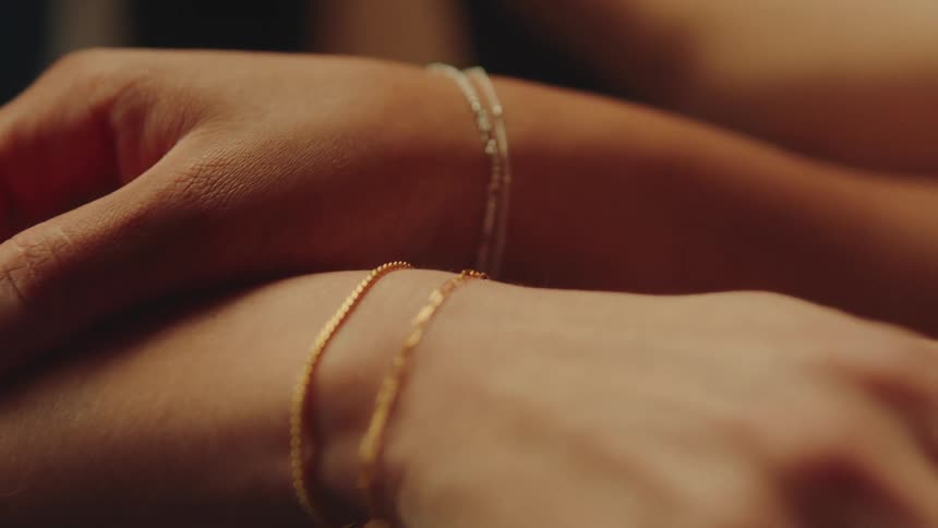 Models are holding hands together modeling jewelry