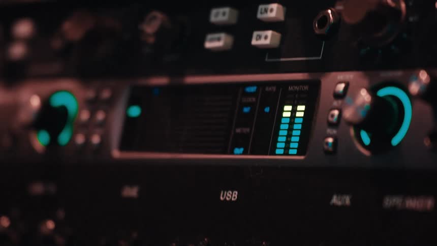 A car radio is flashing in the car
